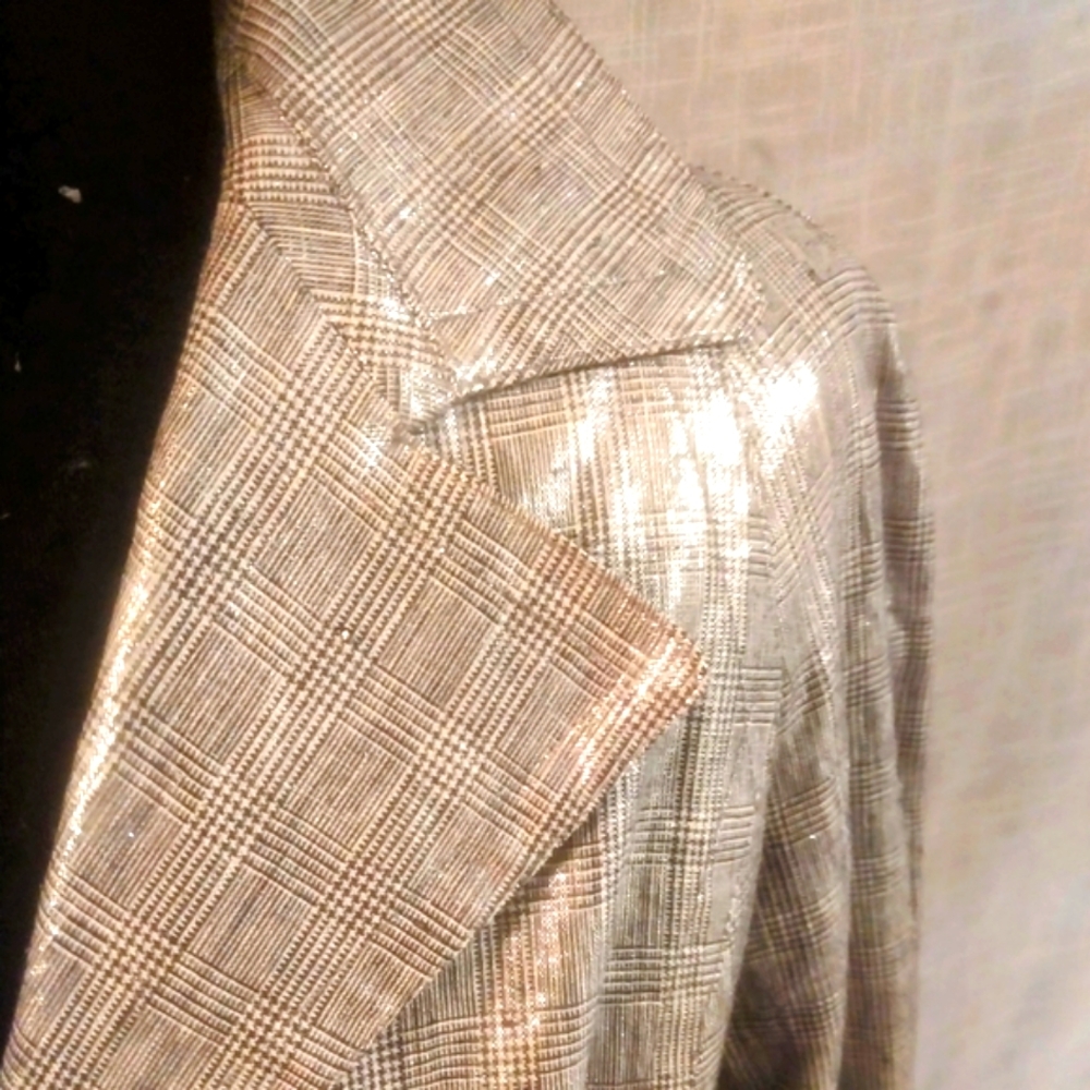 Jones New York Silver Trench Coat with Belted Waist and Glossy Finish - Picture 3 of 5